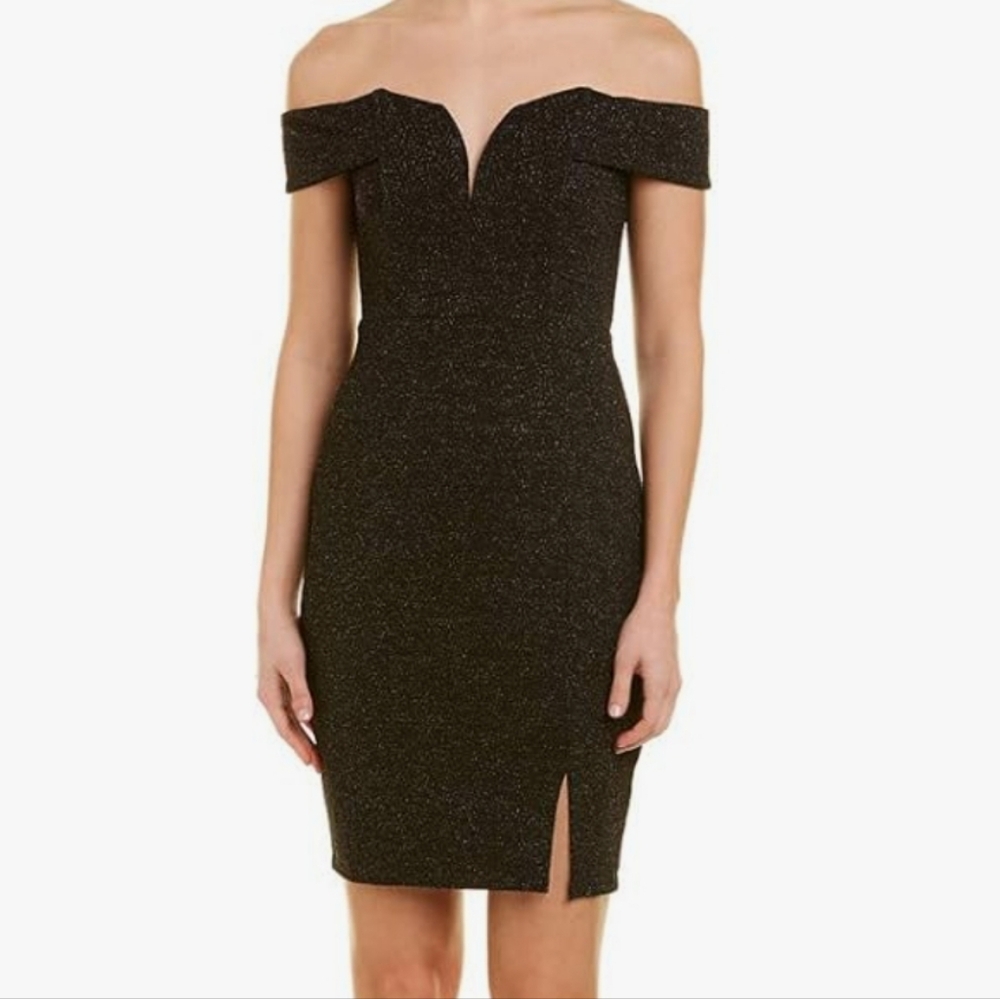 ASTR the label Womens Jade Sweetheart Cold Shoulder Dress Size XS Black Sparkle